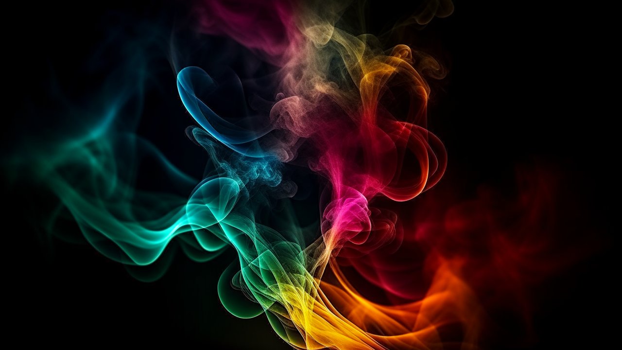 Colorful Mystic Smoke Swirls on Black Background