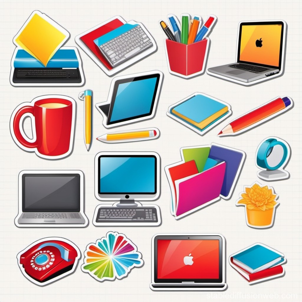 Colorful Office and Tech Sticker Set