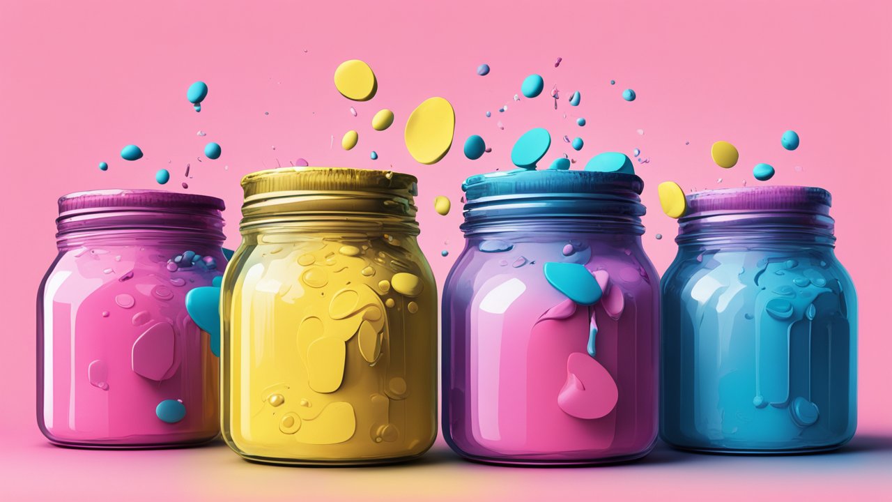 Colorful Paint Jars Splashing Vibrant Paint Drops
