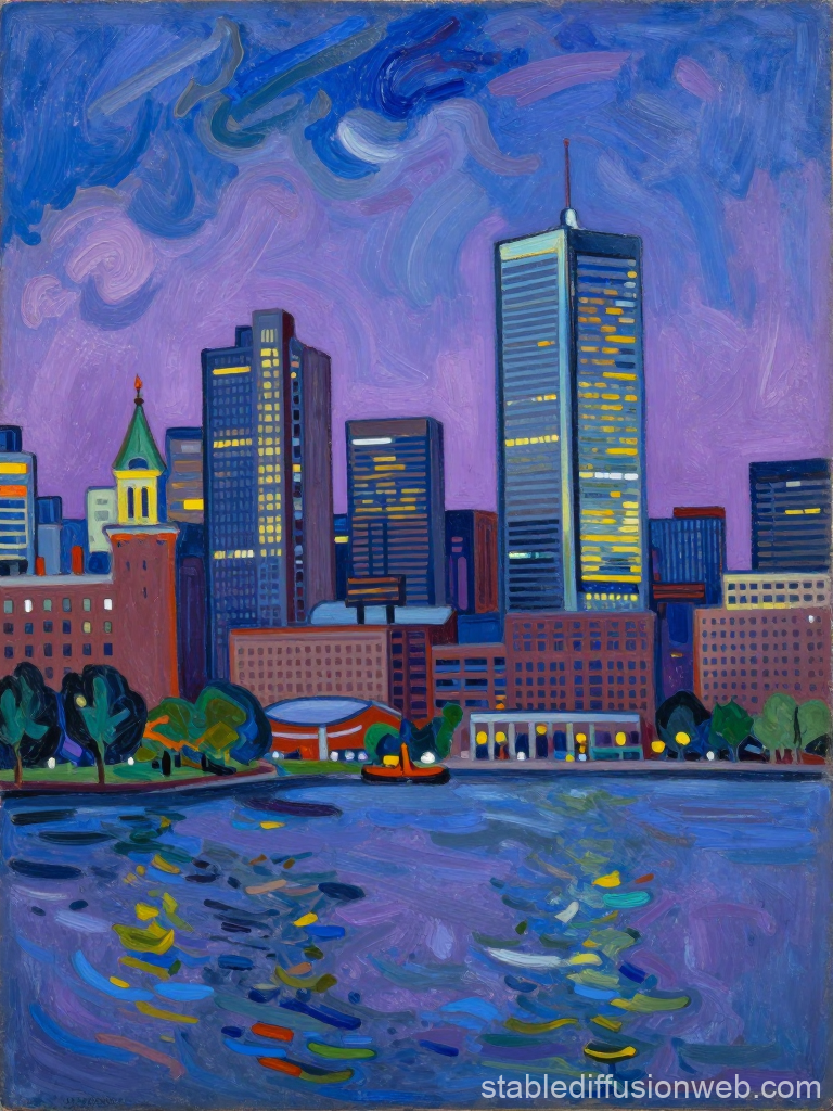 Colorful Painted Boston Cityscape at Twilight