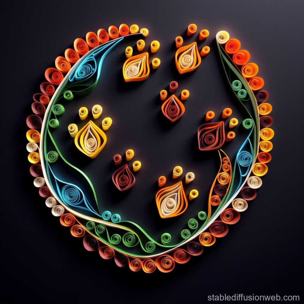 Colorful Paper Quilling Floral Mandala on Dark Background