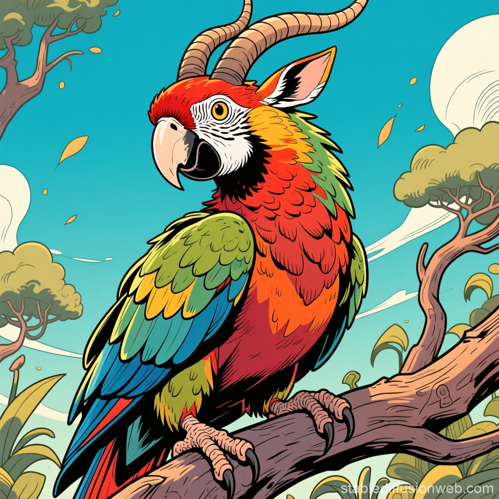 Colorful Parrot-Gazelle Hybrid in Vibrant Nature Scene