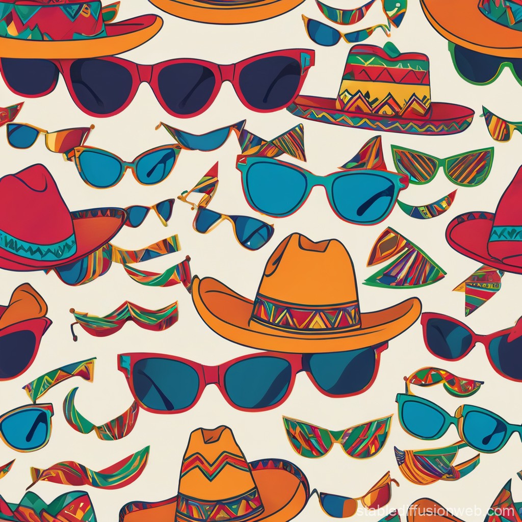 Colorful Pattern of Sunglasses and Hats with Ethnic Designs