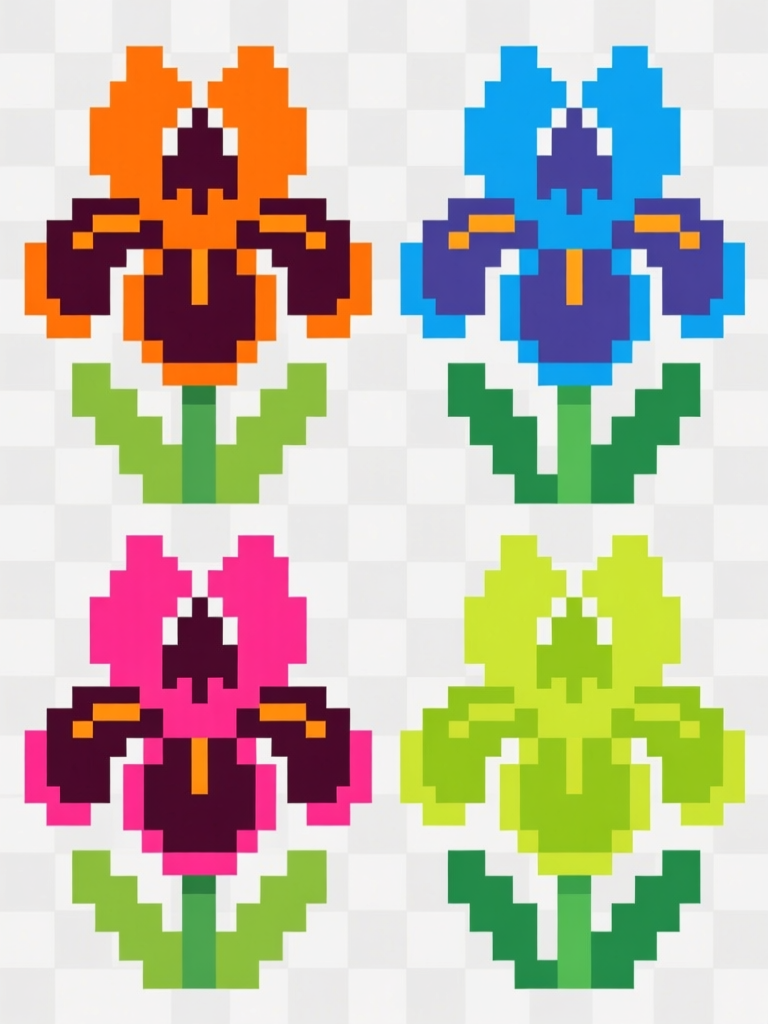 Colorful Pixel Art Japanese Iris Flowers
