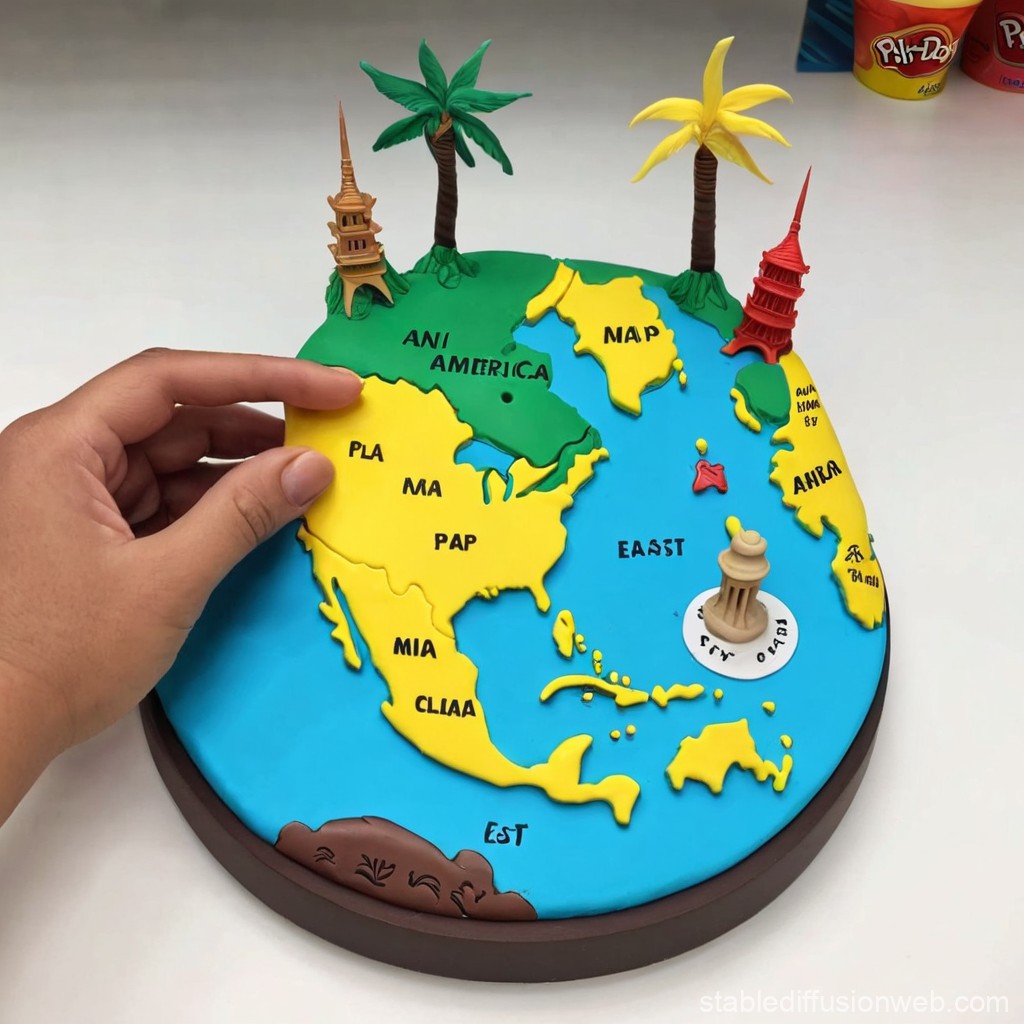 Colorful Play-Doh World Map Model with Landmarks