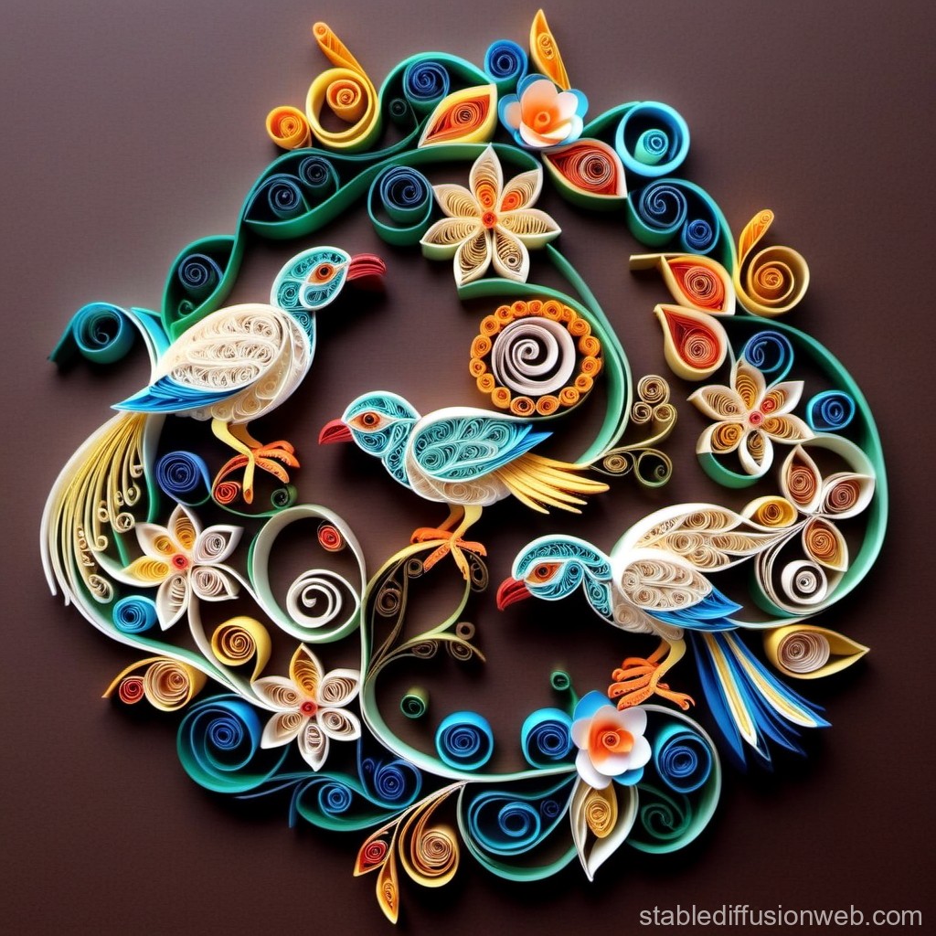 Colorful Quilling Art of Birds and Flowers