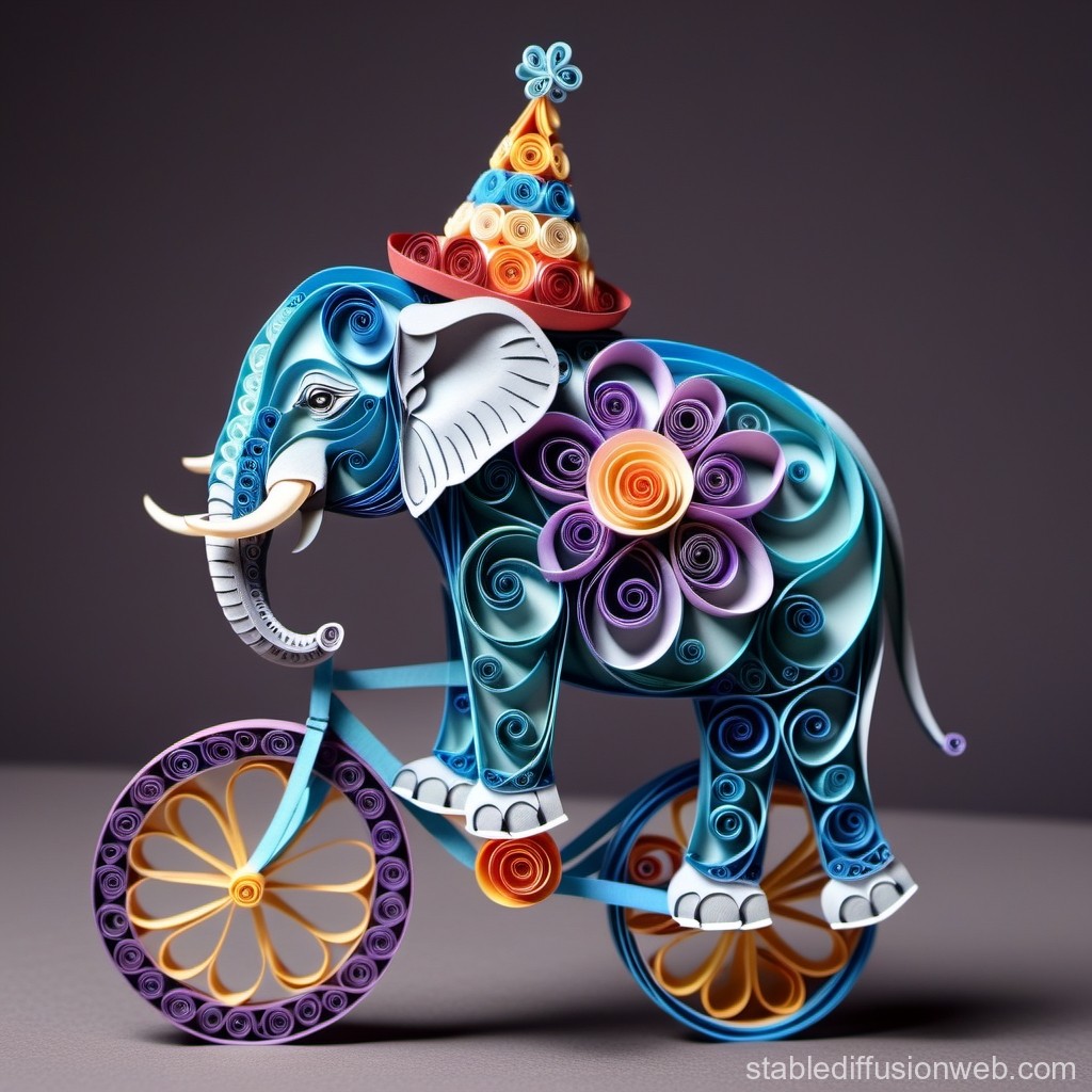 Colorful Quilling Elephant Riding a Bicycle