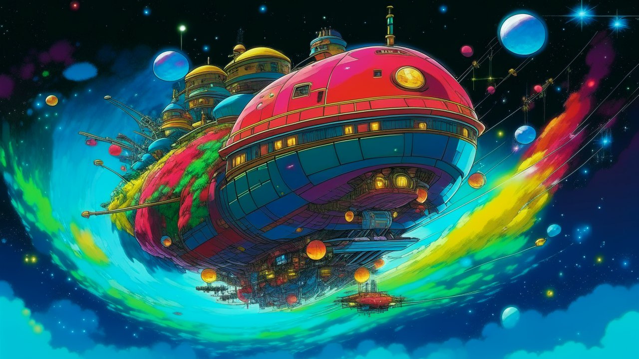 Colorful Sci-Fi Spaceship Floating in Space