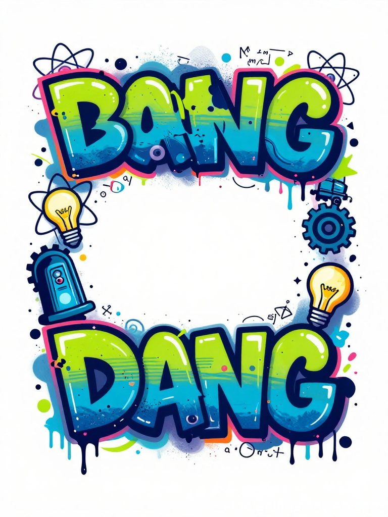 Colorful Scientific Graffiti Frame with 'BANG DANG' Text