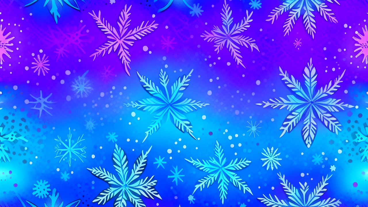 Colorful Snowflakes on Blue and Purple Gradient Background