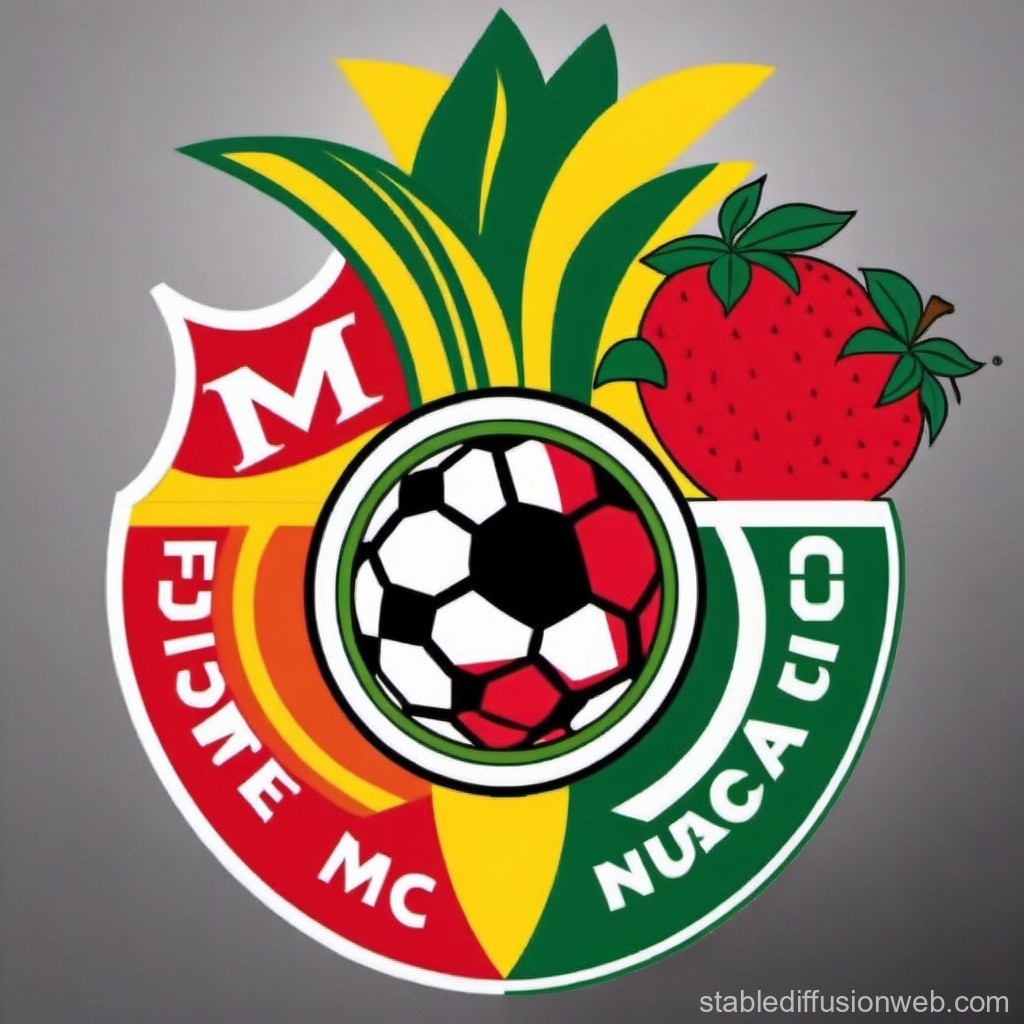 Colorful Soccer Emblem with Pineapple and Strawberry Elements