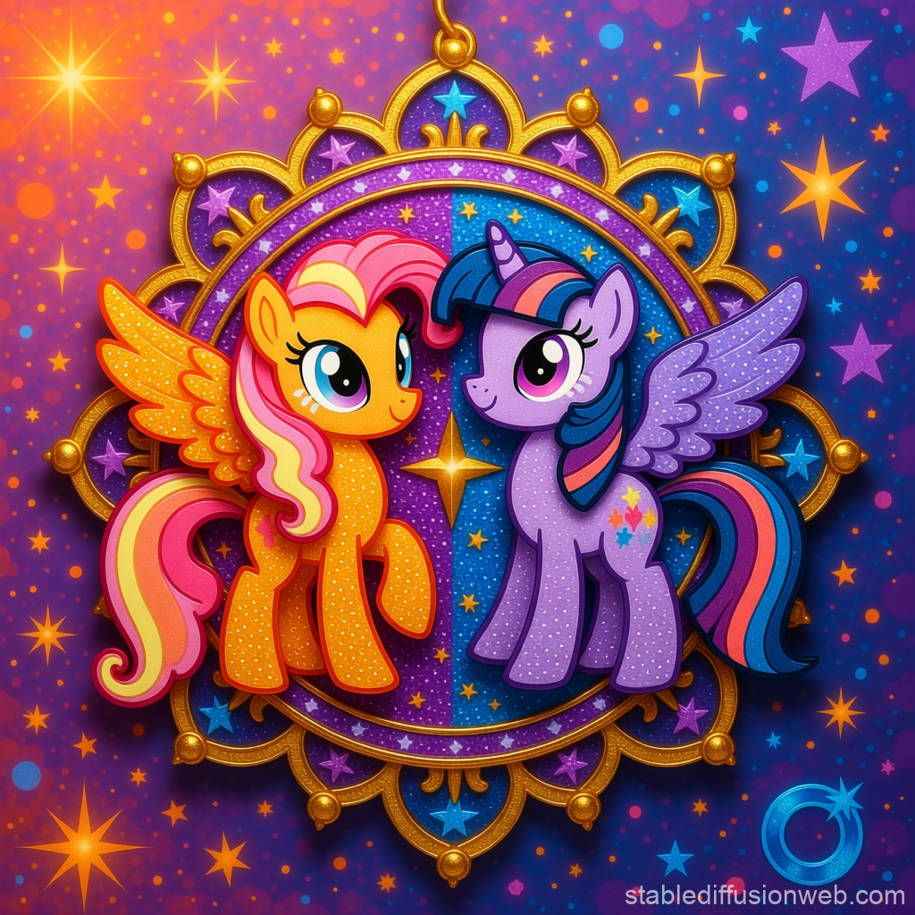 Colorful Sparkly Ponies with Wings and Stars
