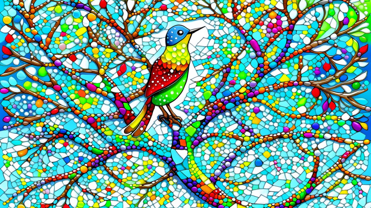 Colorful Stained Glass Bird on Branch