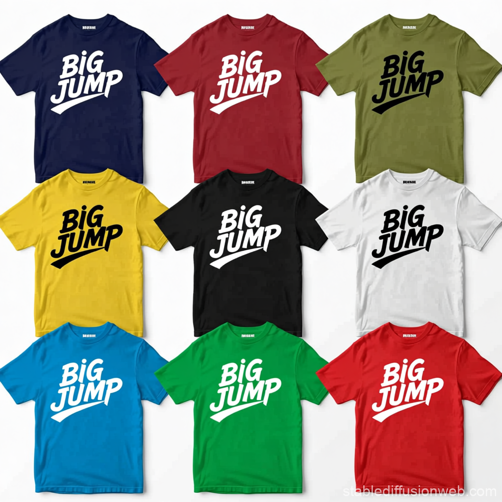 Colorful Streetwear T-Shirts with Bold 'BIG JUMP' Text