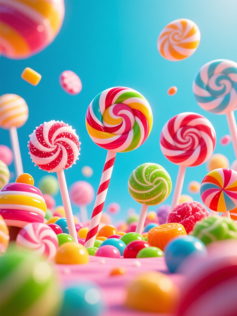 Colorful Swirled Lollipops and Candy Wonderland