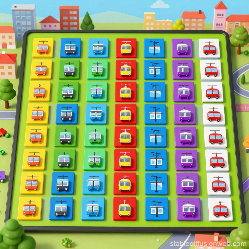 Colorful Teleferic Game Board with Miniature Cable Cars