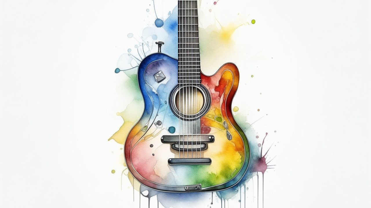 Colorful Watercolor Guitar Illustration