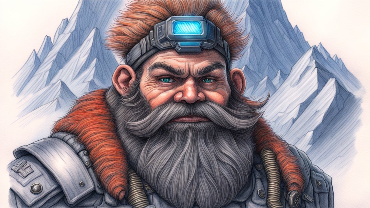 Coloured Pencil Sketch of a Bearded Mountain Explorer