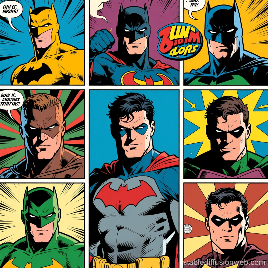 Comic Character Collage Featuring Batman and Allies
