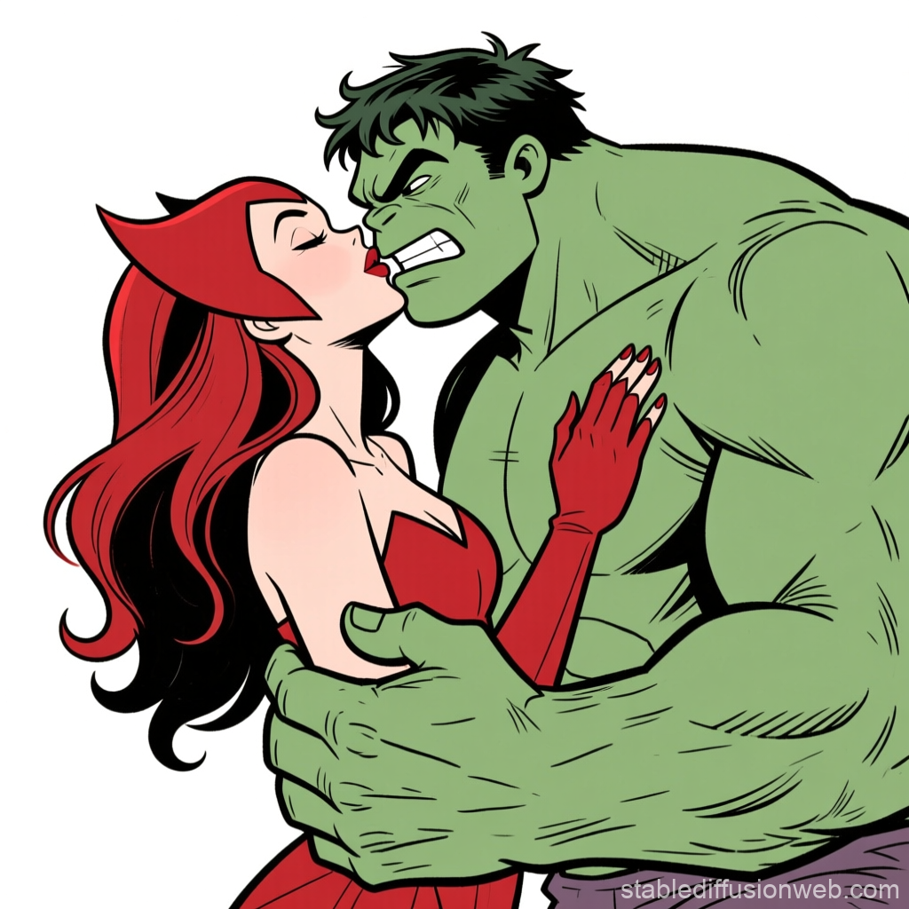 Comic Style Hulk and Scarlet Witch Kiss