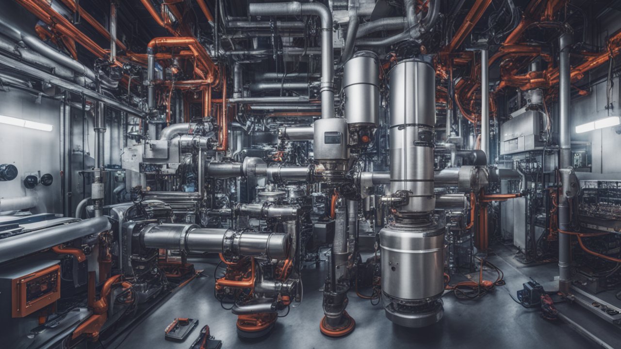 Complex Industrial Automation System with Pipes and Machinery