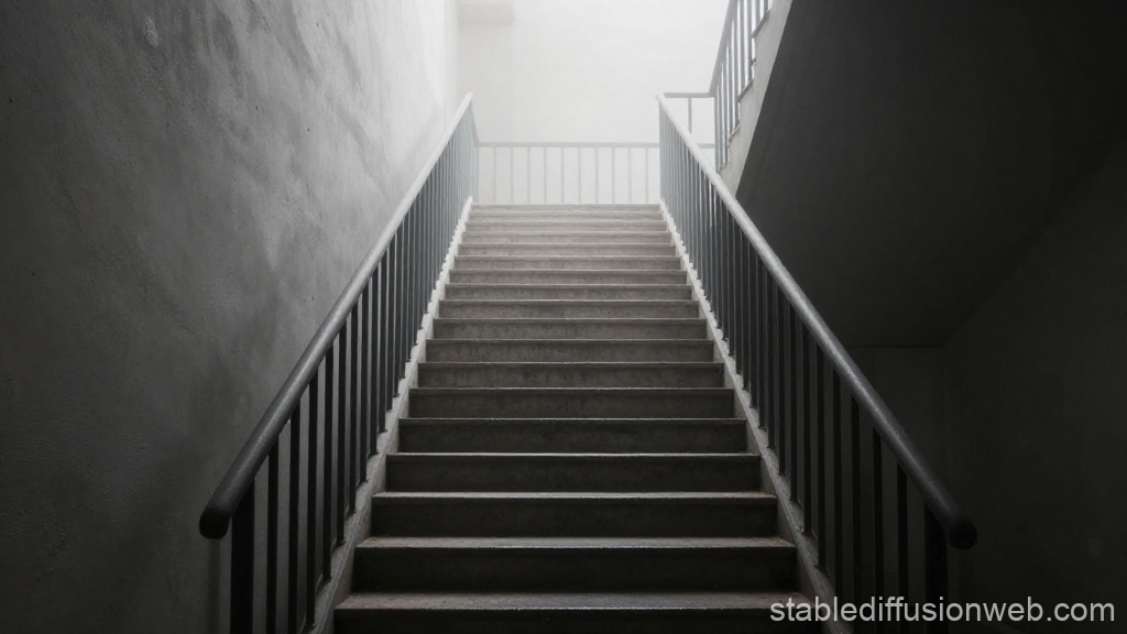 Concrete Staircase Leading into Foggy Light