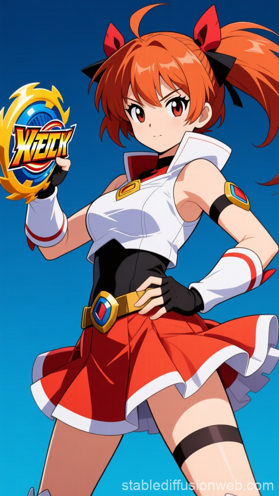Confident Anime Girl Holding Beyblade
