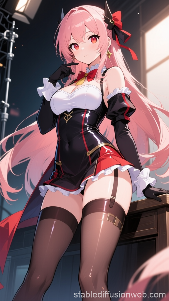 Confident Anime Girl with Pink Hair in Stylish Outfit