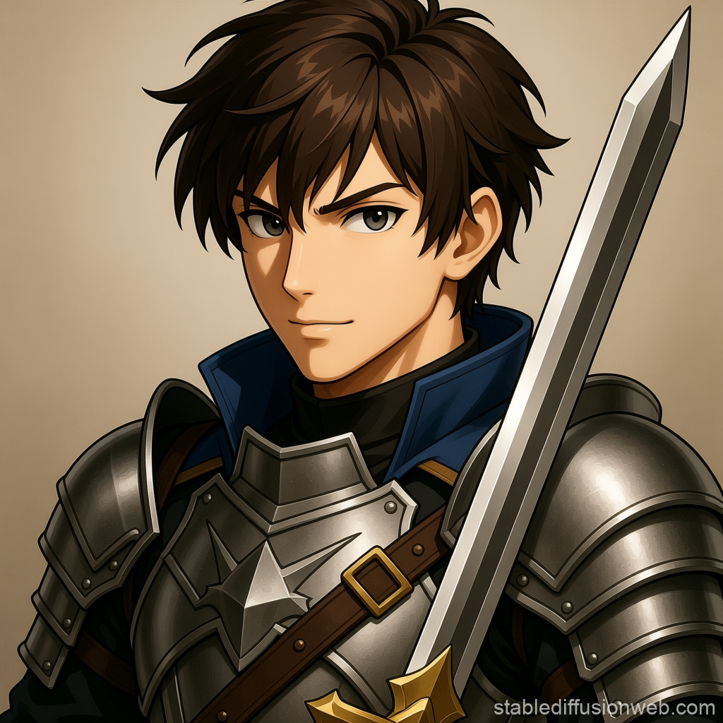 Confident Anime Knight with Sword