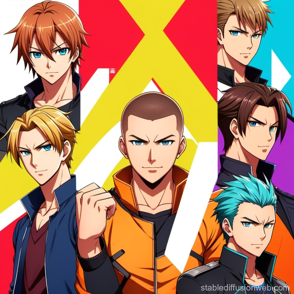 Confident Anime Male Characters Group Portrait