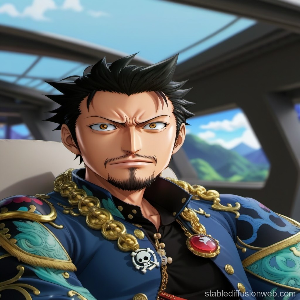 Confident Anime Man in Ornate Jacket with Scenic View