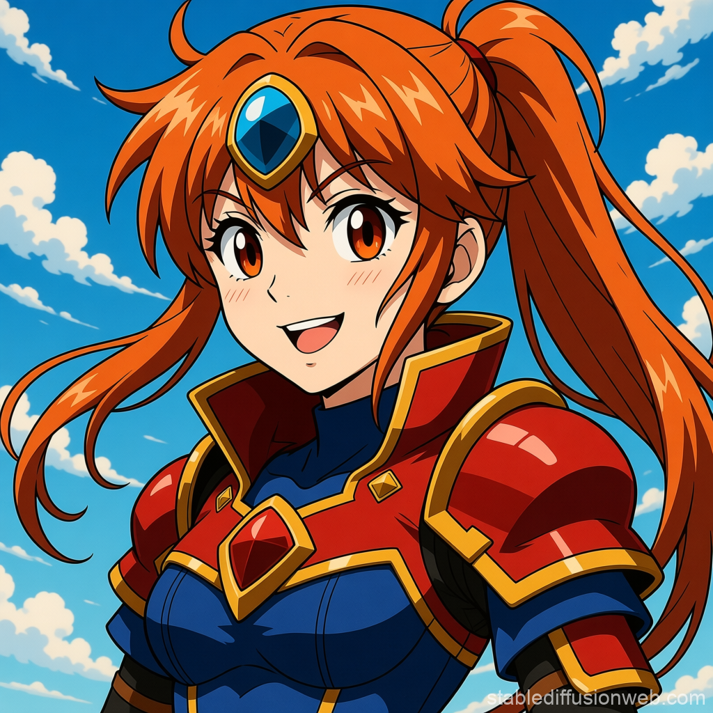 Confident Anime Warrior with Fiery Red Hair