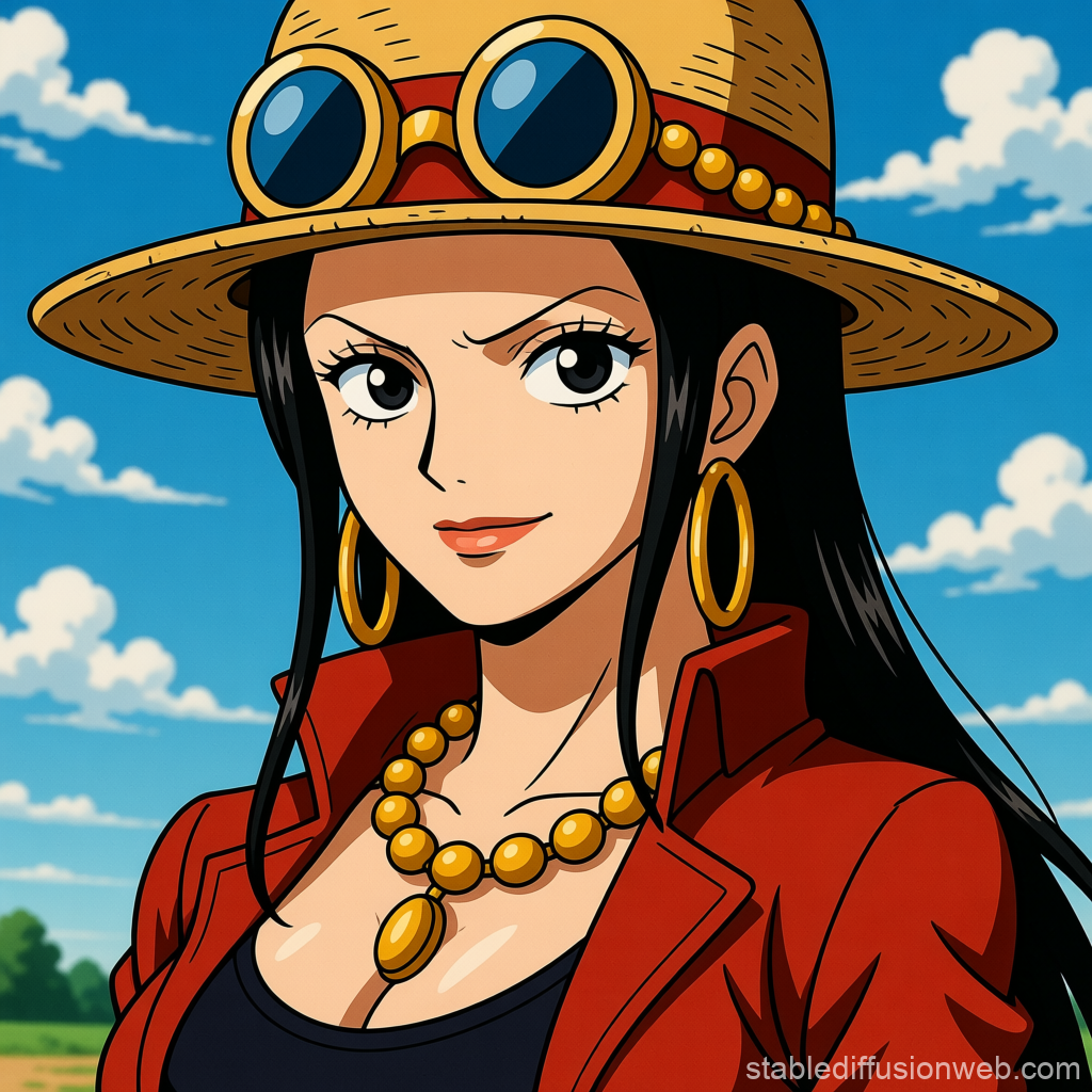 Confident Anime Woman in Straw Hat and Red Jacket