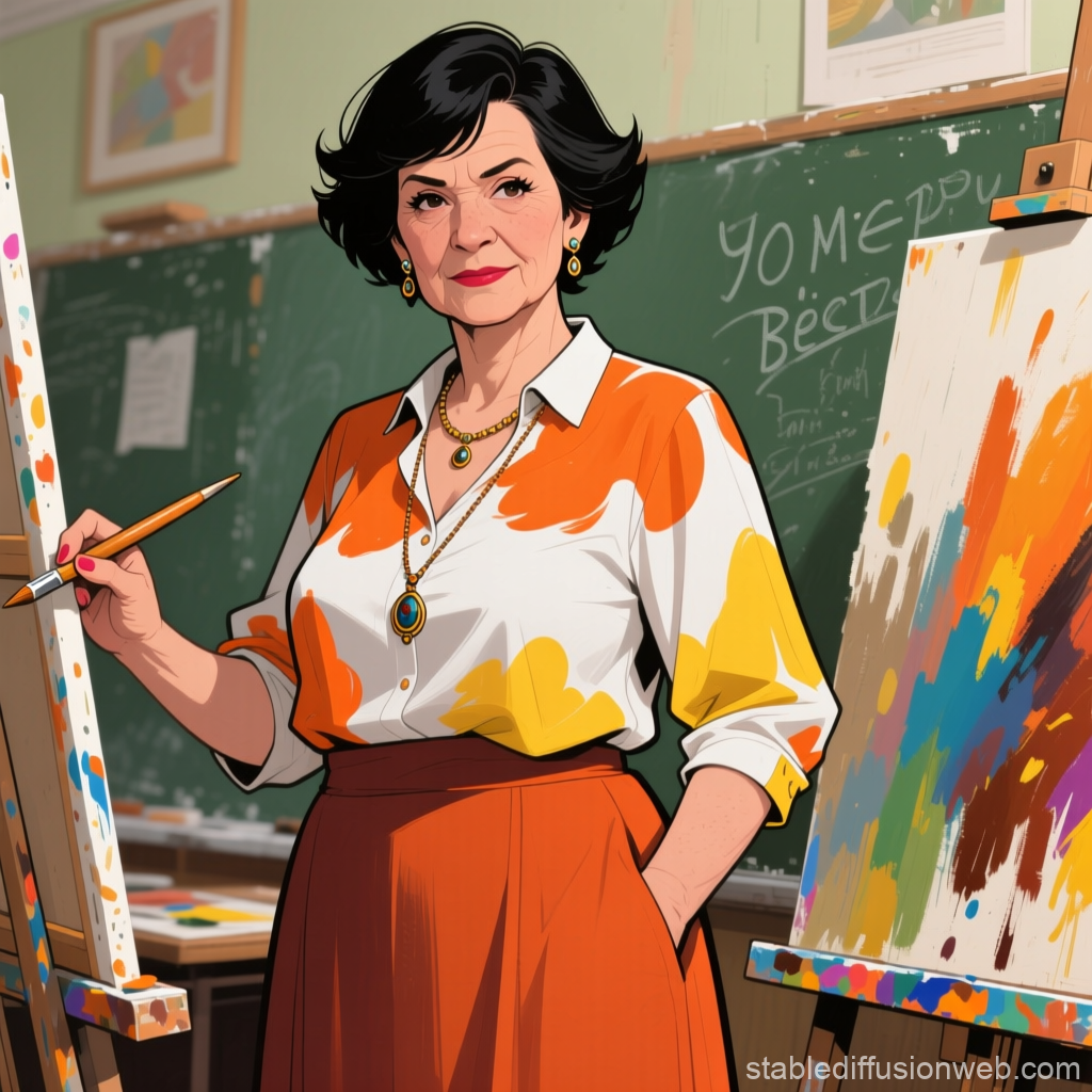 Confident Art School Instructor in Vibrant Classroom