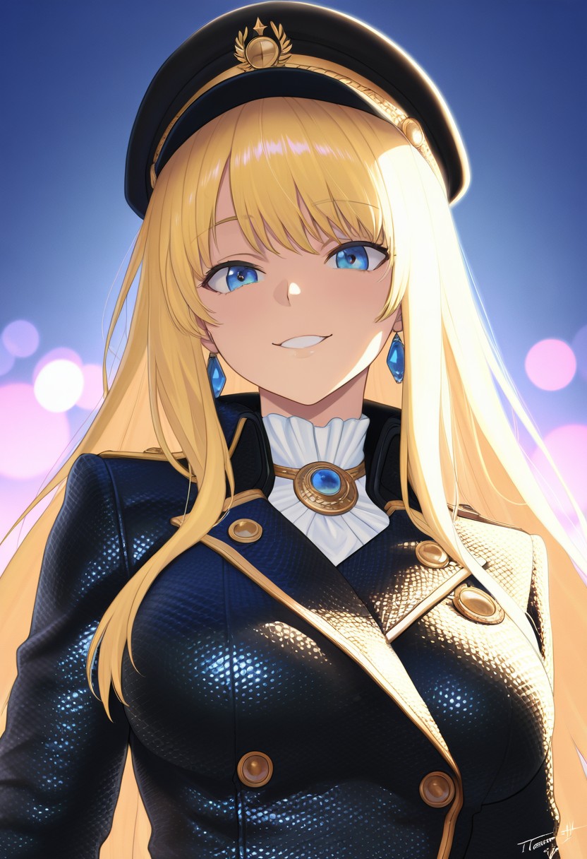 Confident Blonde Woman in Elegant Military Uniform