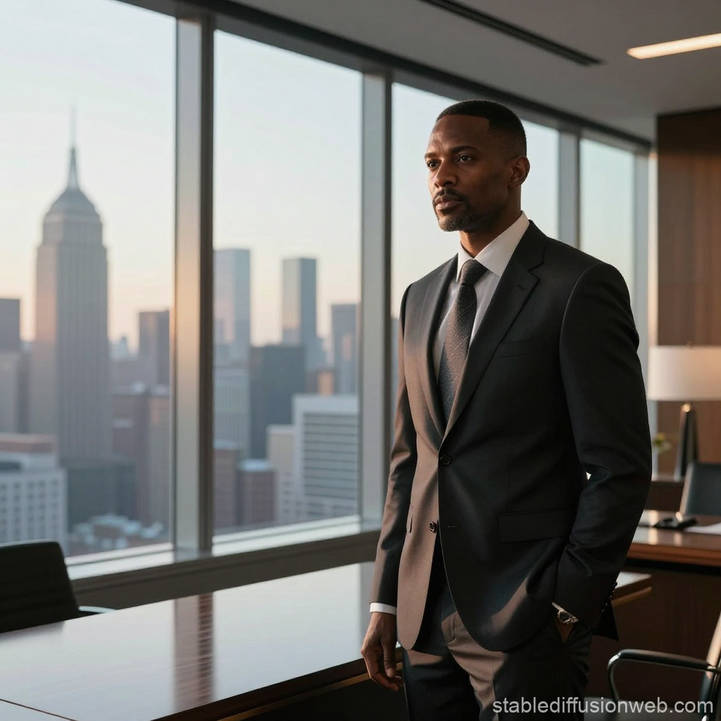Confident Businessman in Modern Office with City View