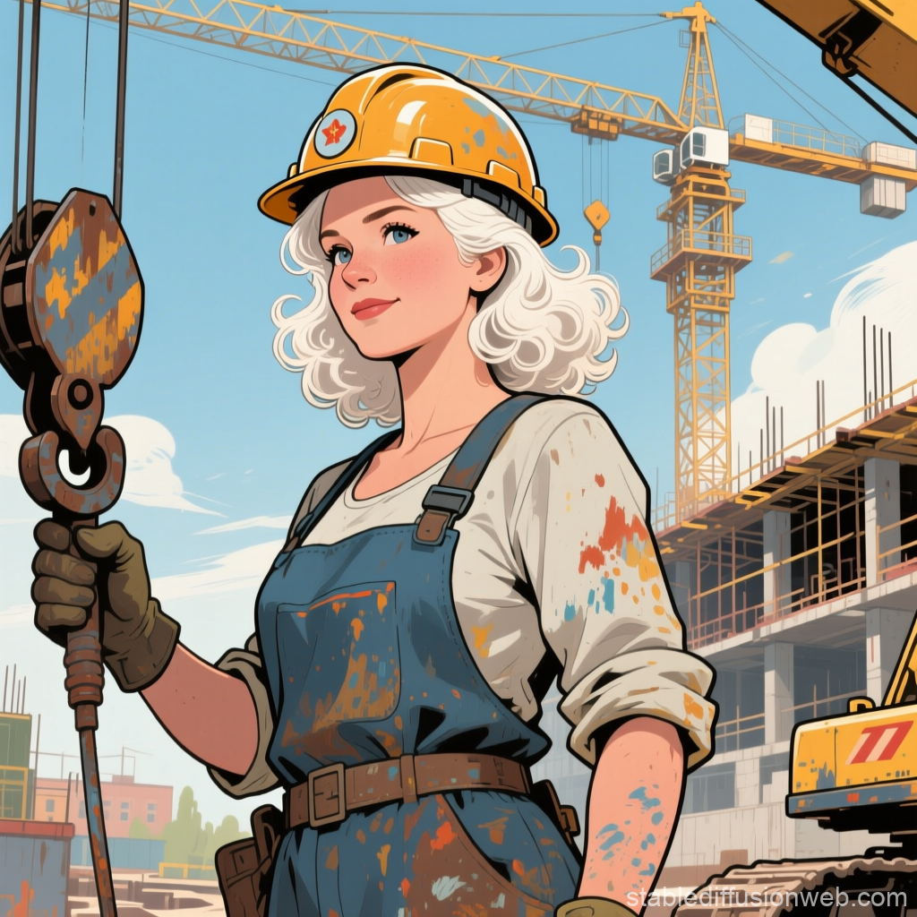 Confident Female Crane Operator at Construction Site