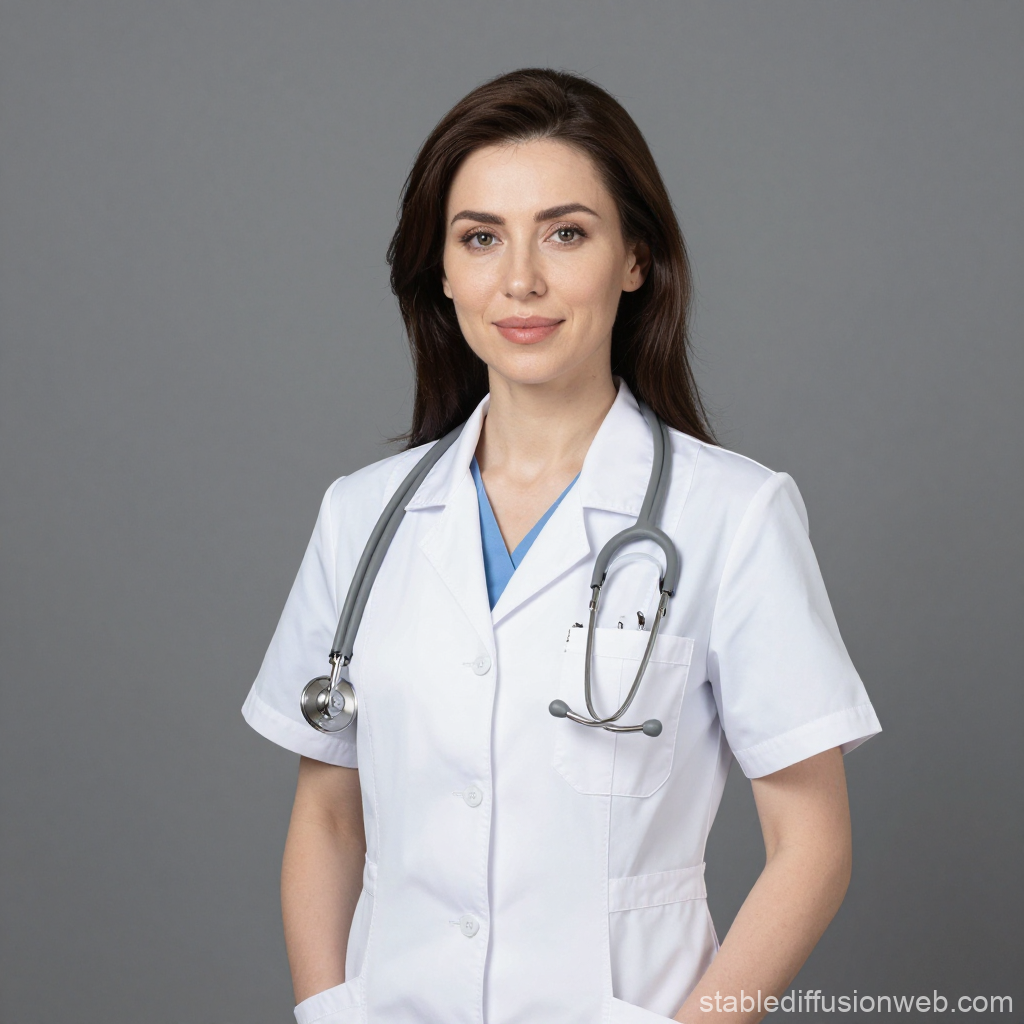 Confident Female Doctor in White Coat with Stethoscope