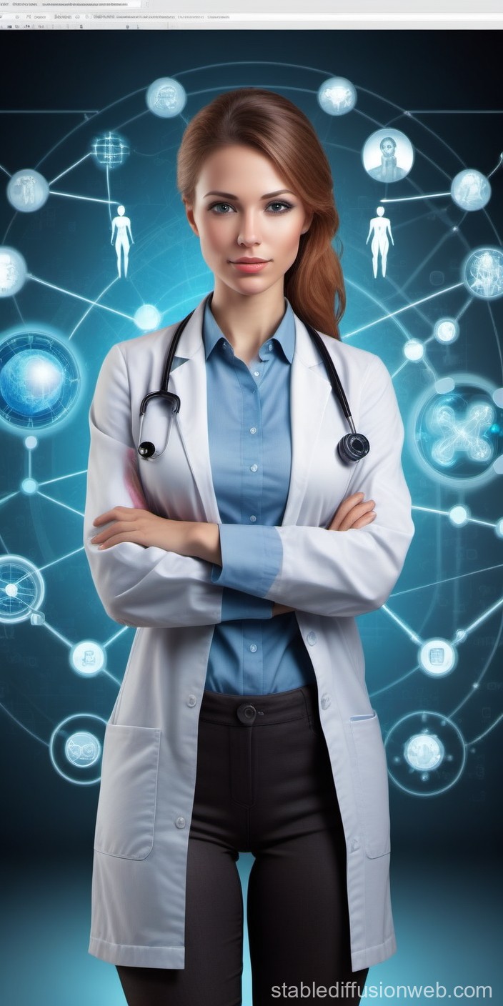Confident Female Doctor with Futuristic Medical Interface