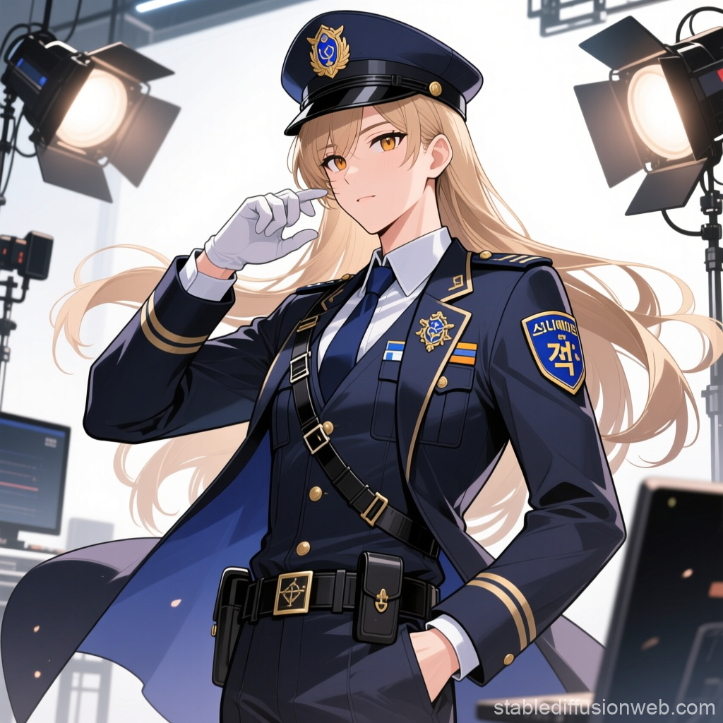 Confident Female Police Officer in Webtoon Style