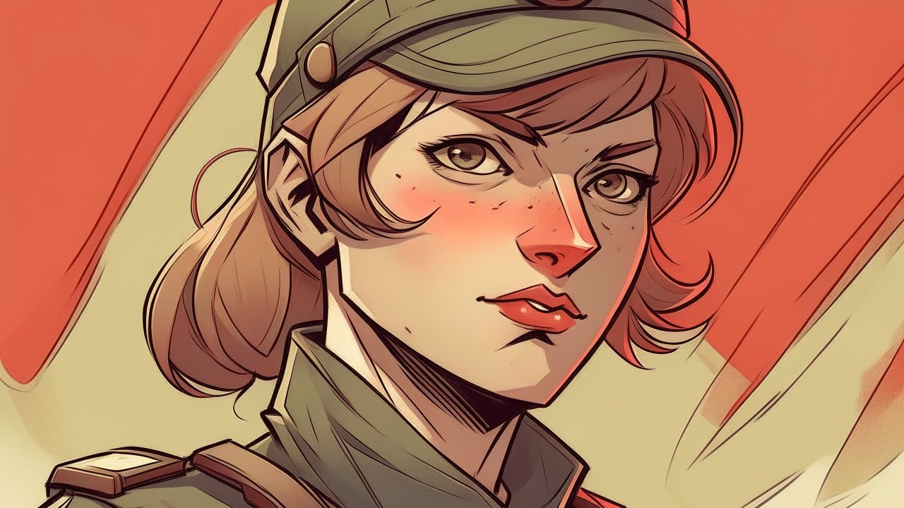 Confident Female Soldier Portrait Illustration