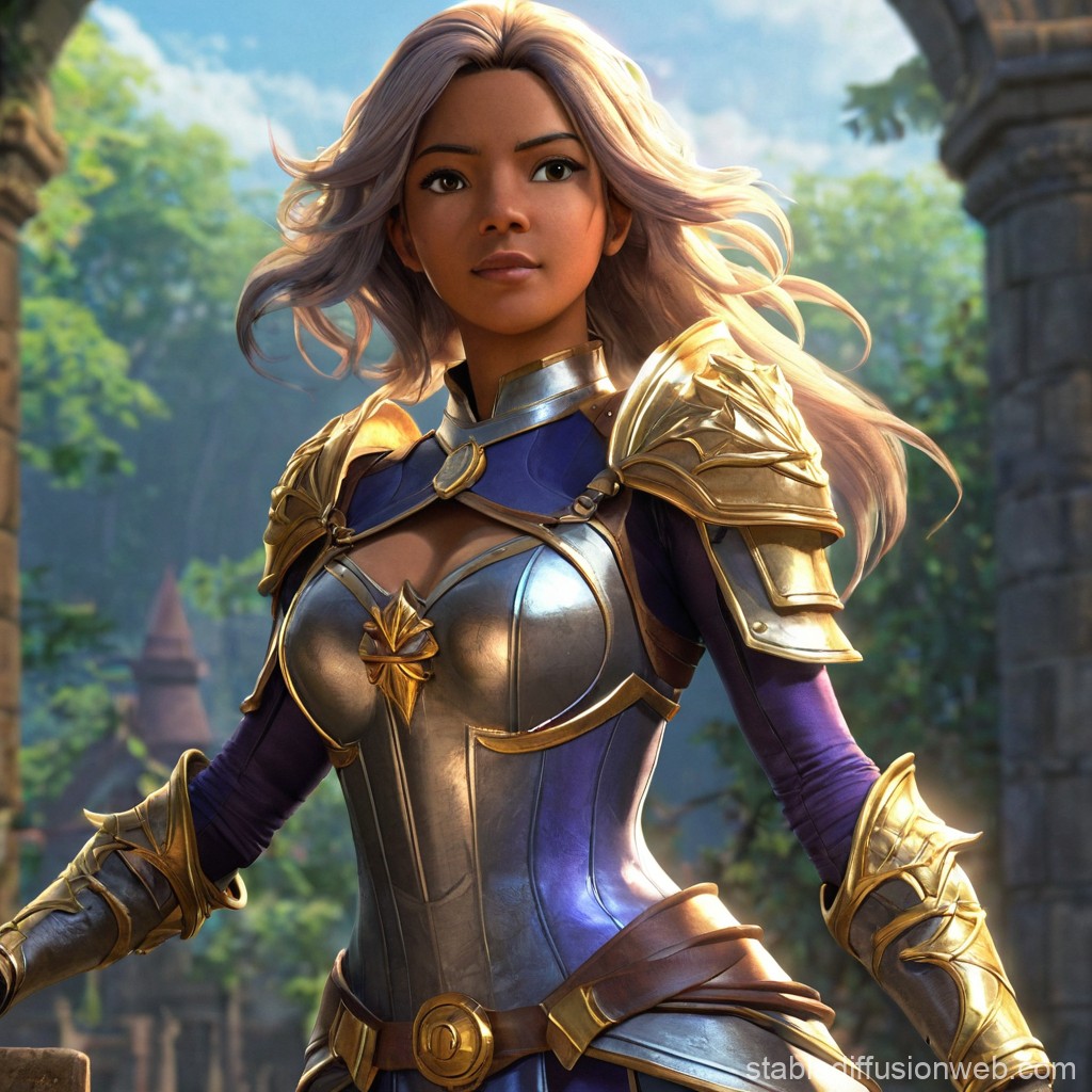 Confident Female Warrior in Shining Armor