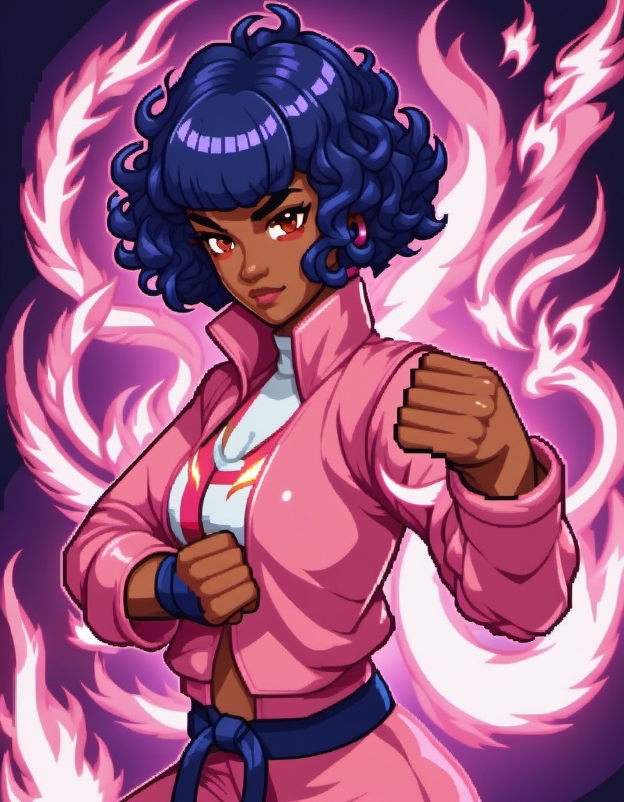 Confident Fighter with Fiery Wings in Anime Style