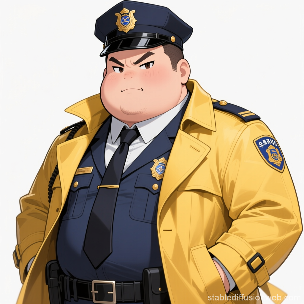 Confident Police Officer in Yellow Trench Coat Anime Style