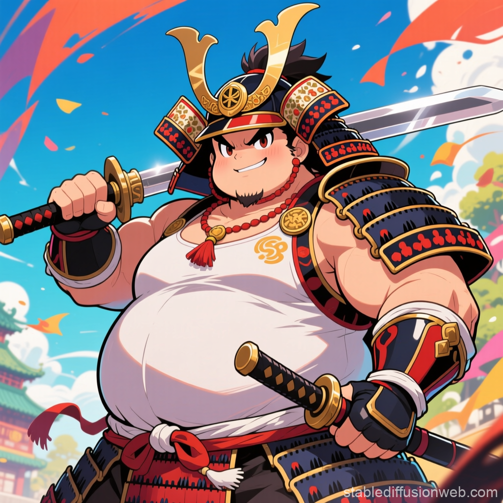 Confident Samurai Warrior in Vibrant Anime Style