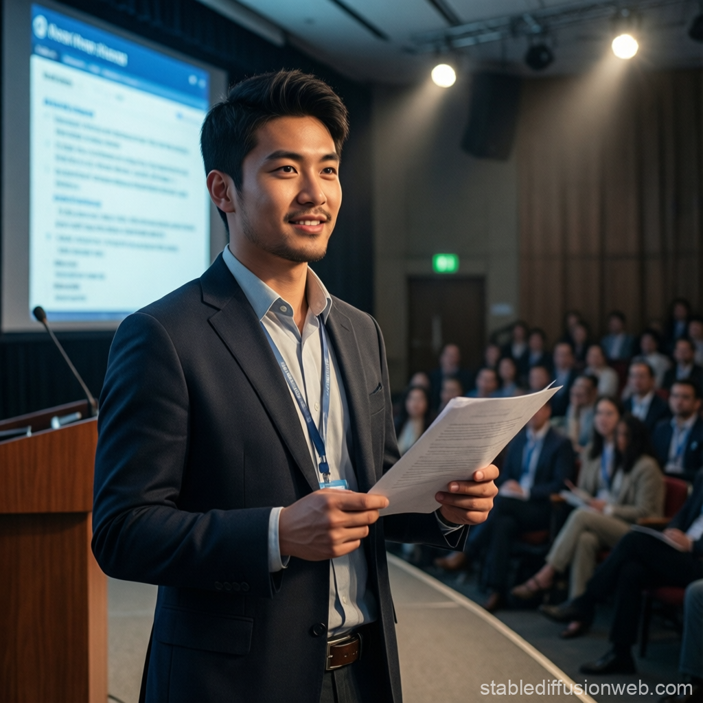 Confident Student Presenting Research at Conference