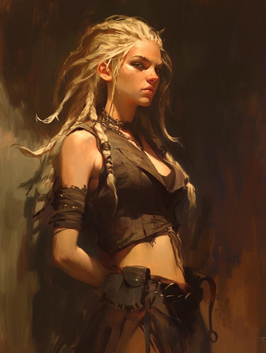 Confident Warrior Woman in Oil Painting Style