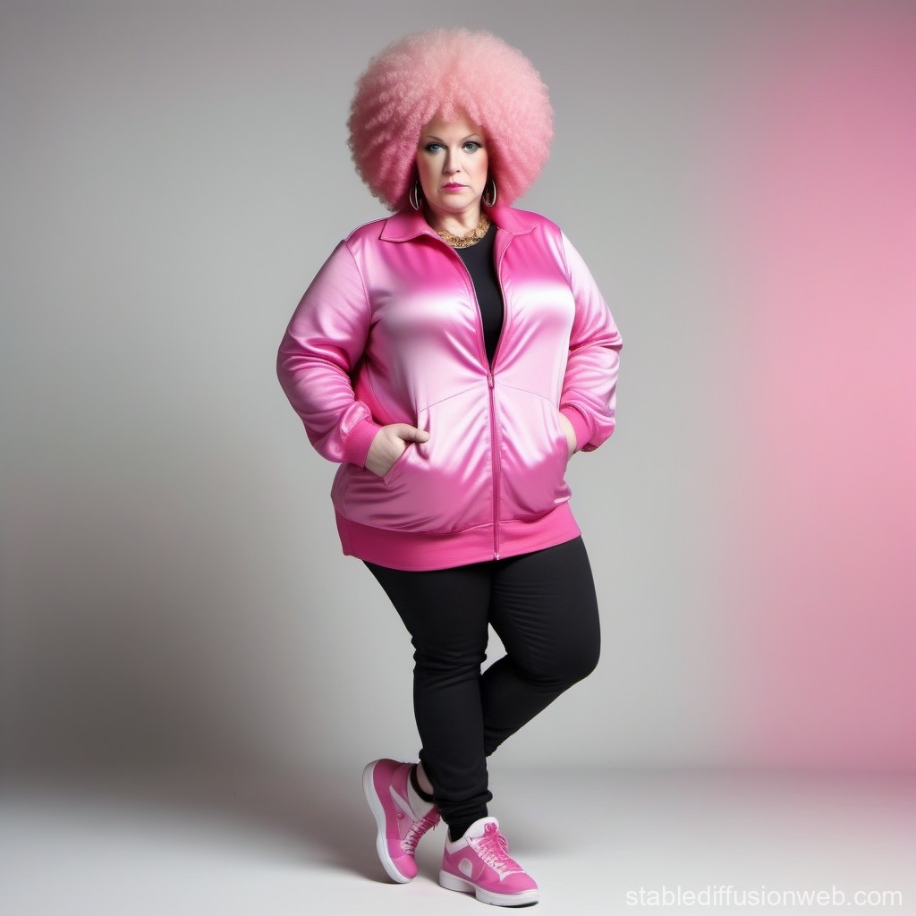Confident Woman in Pink Afro and Stylish Outfit