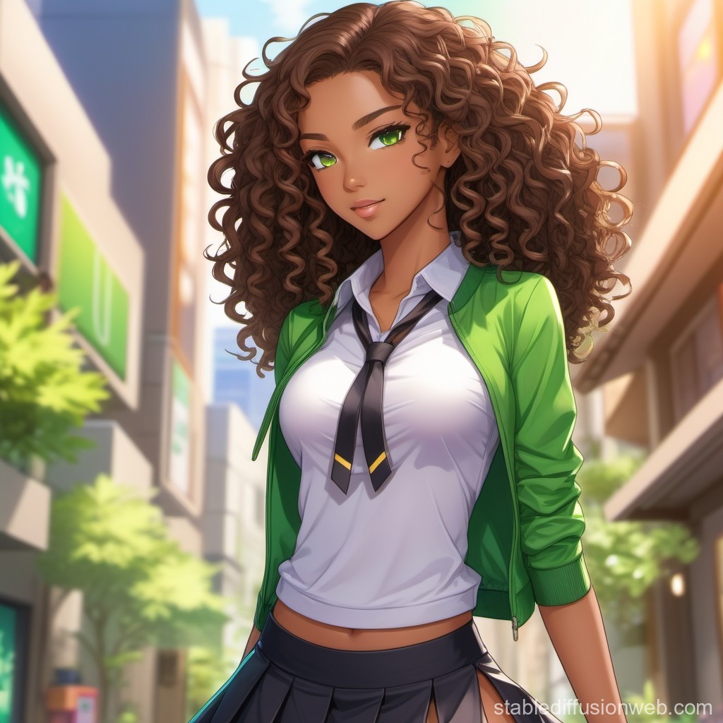 Confident Young Woman with Curly Hair in Urban Setting