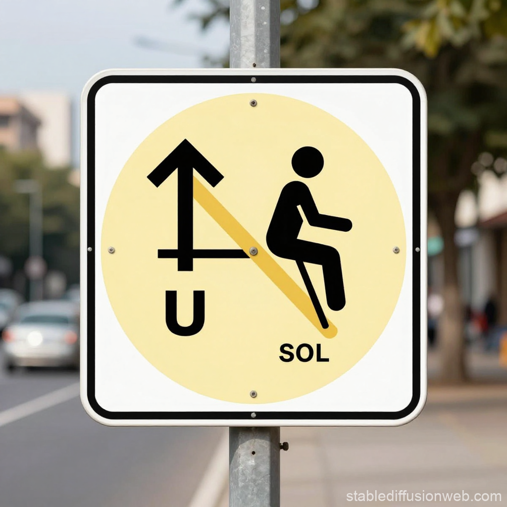 Confusing Street Sign with Abstract Symbols and Figure